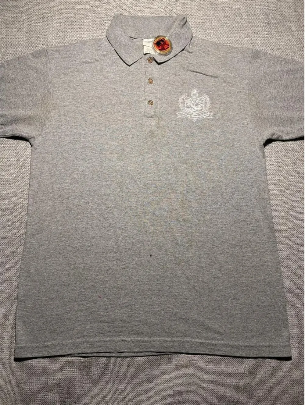 Gray vintage polo shirt with white crest - M - 0384